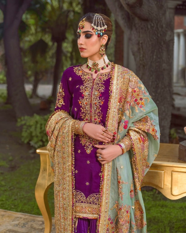 Royal Purple Dress Pakistani in Gharara Kameez Style Online – Nameera ...