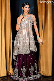 Purple Velvet Lehenga with Golden Tissue Shirt