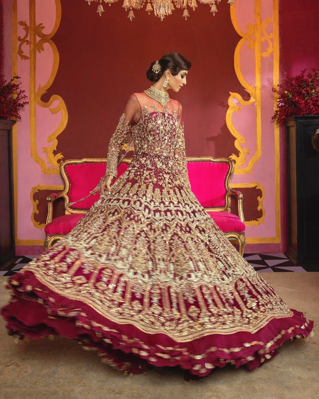 Rani Pink Bridal Lehenga Gown Dress 