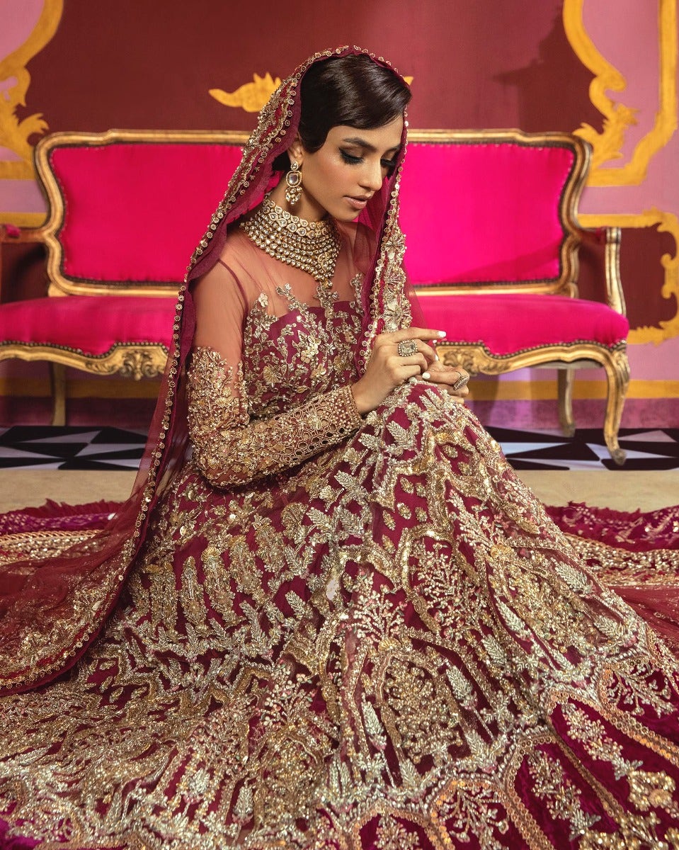 Heavily Embellished Designer Rani Pink Bridal Lehenga Gown Dress ...