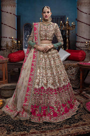 Raw Silk Bridal Ivory and Gold Lehenga Choli