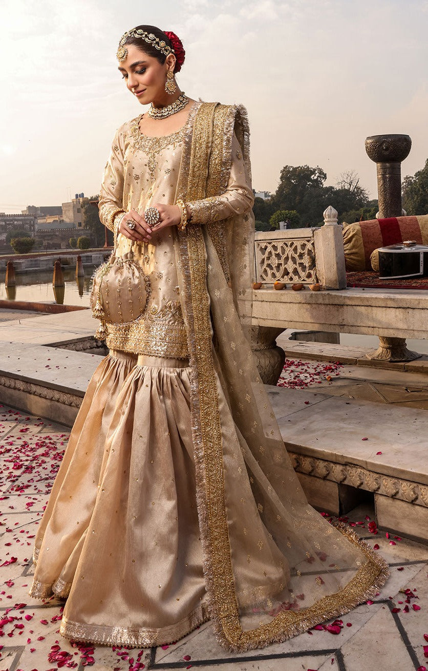 Raw Silk Gharara Kameez Nikkah Wedding Dress Pakistani Online Nameera By Farooq 7672