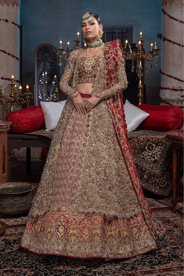 Bridal Red Lehenga Choli Dupatta in Premium Raw Silk – Nameera by Farooq