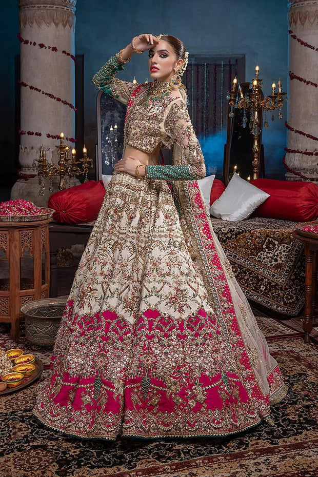 Raw Silk Ivory and Gold Lehenga Choli Bridal 