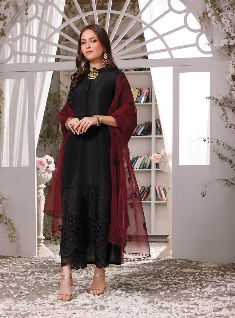 Black frock with red sales dupatta