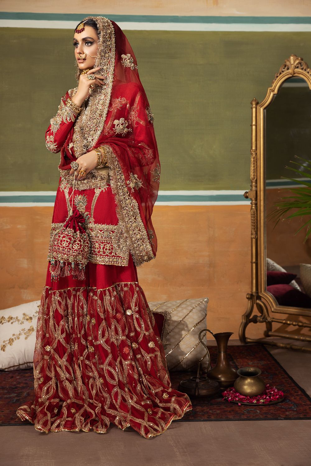 Red Bridal Sharara Shirt Pakistani Wedding Dresses – Nameera by Farooq