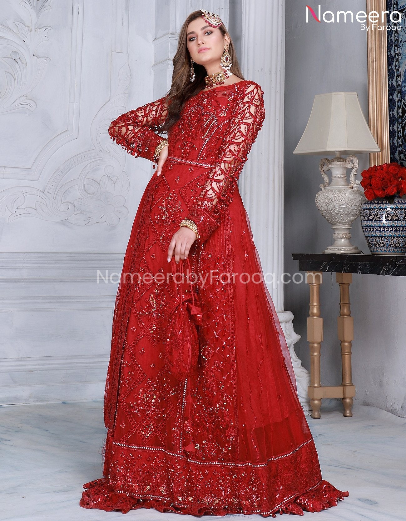 Embroidered Net Red Dress Design In Pakistan Online 2021 – Nameera By ...