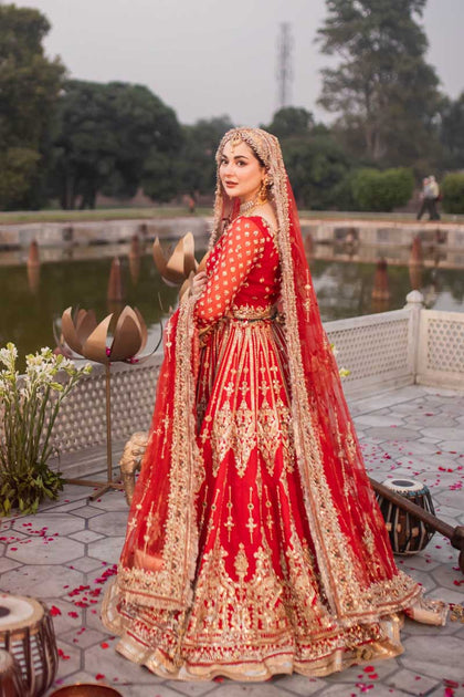 Red Gold Lehenga Choli Pakistani Wedding Dresses – Nameera by Farooq