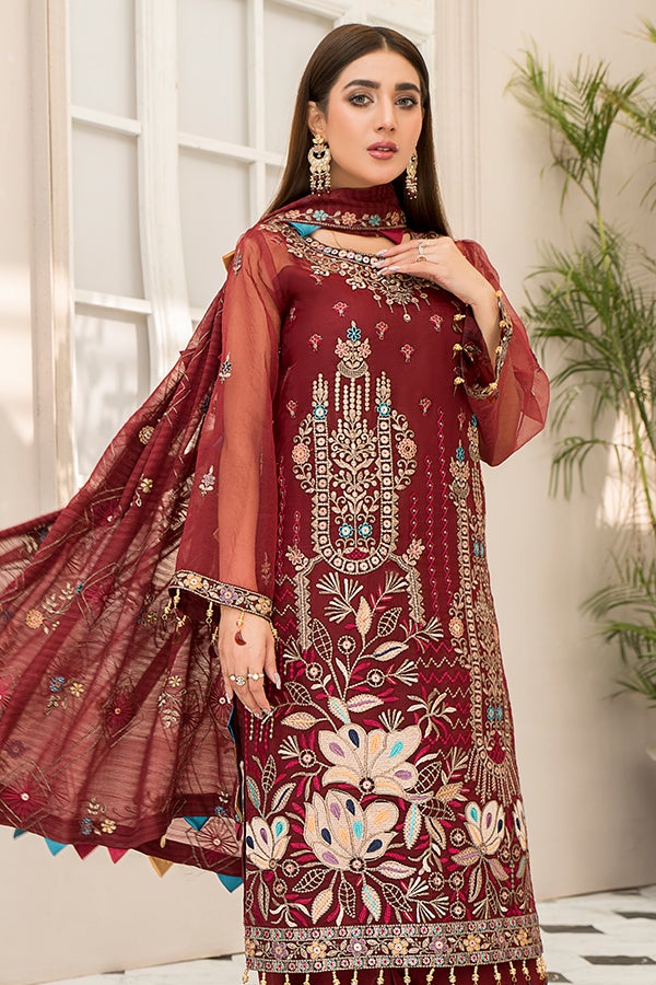 Red Kameez Salwar with Fine Embroidery Work Latest