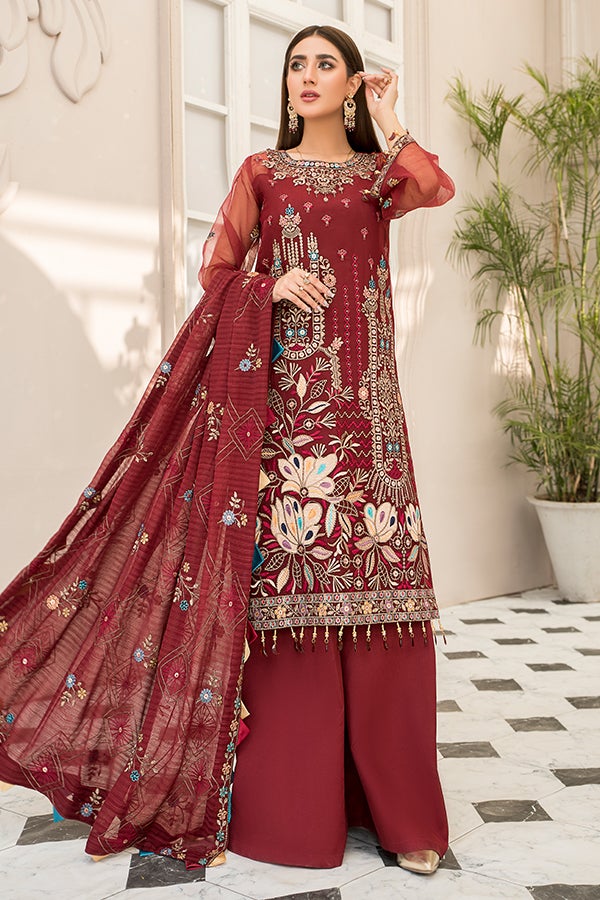 Red Kameez Salwar with Fine Embroidery Work