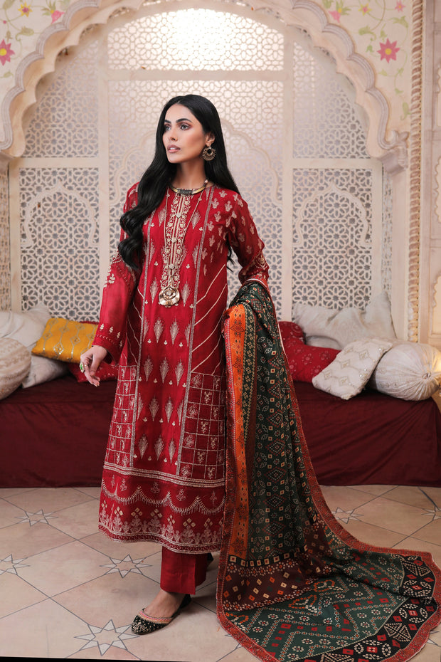 Red Kameez Salwar with Floral Embroidery 2022