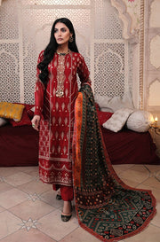 Red Kameez Salwar with Floral Embroidery