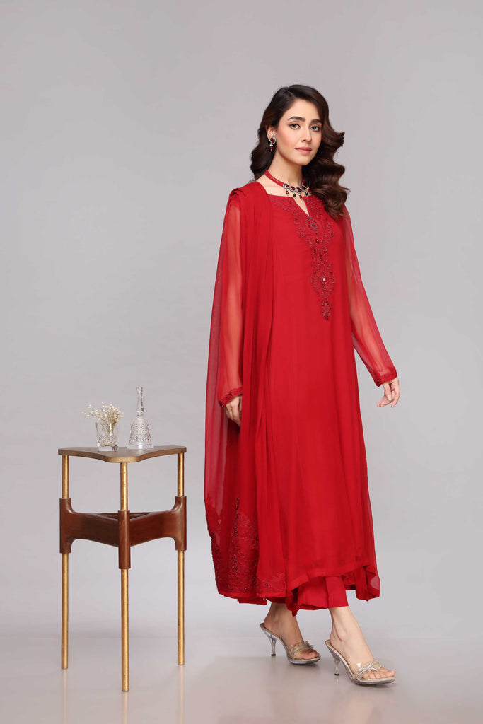 Buy Red Kameez Trouser Dupatta Pakistani Party Dress New Jersey Nameera By Farooq 