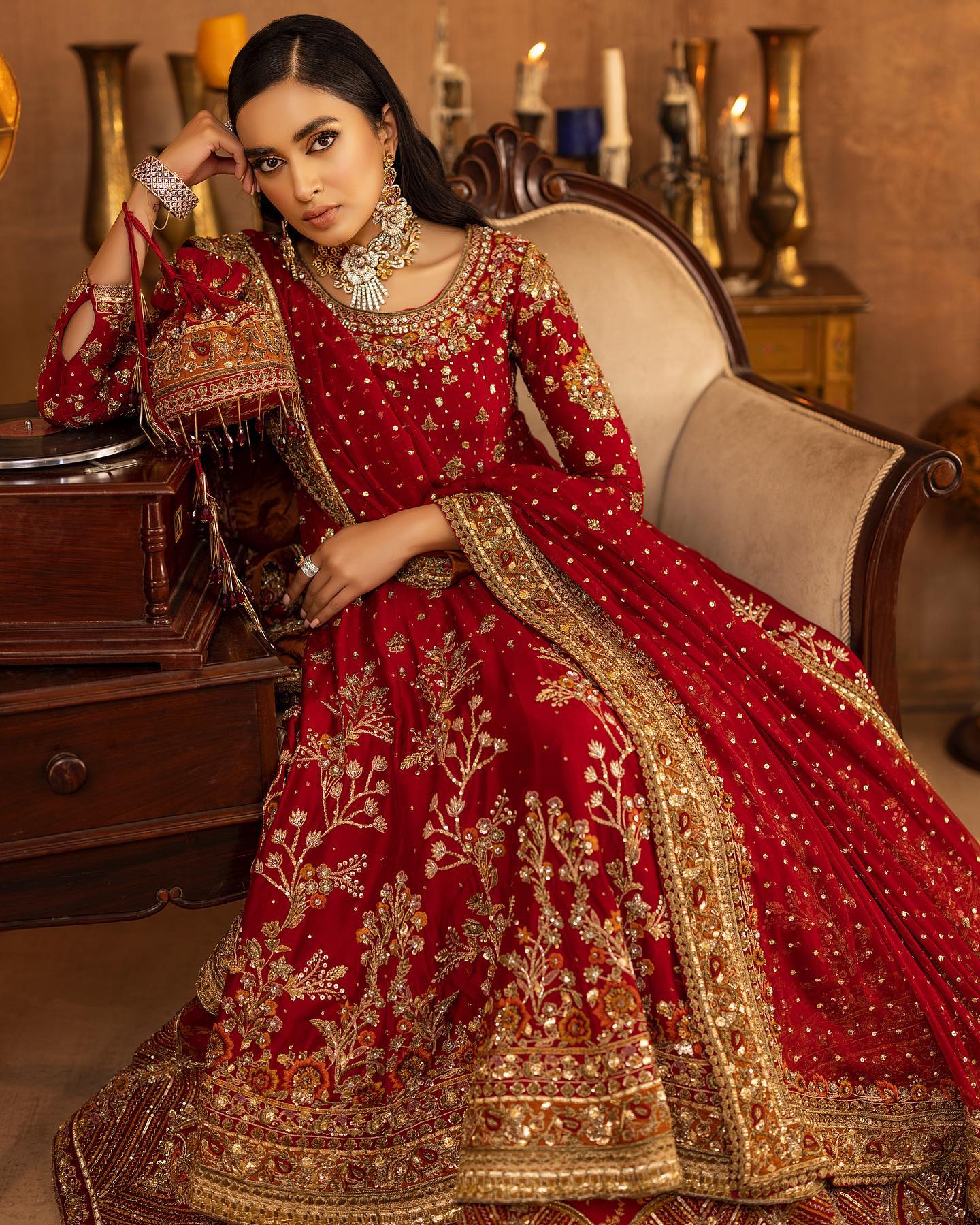 Buy Red Pakistani Bridal Dress in Lehenga and Frock Style – Nameera by ...