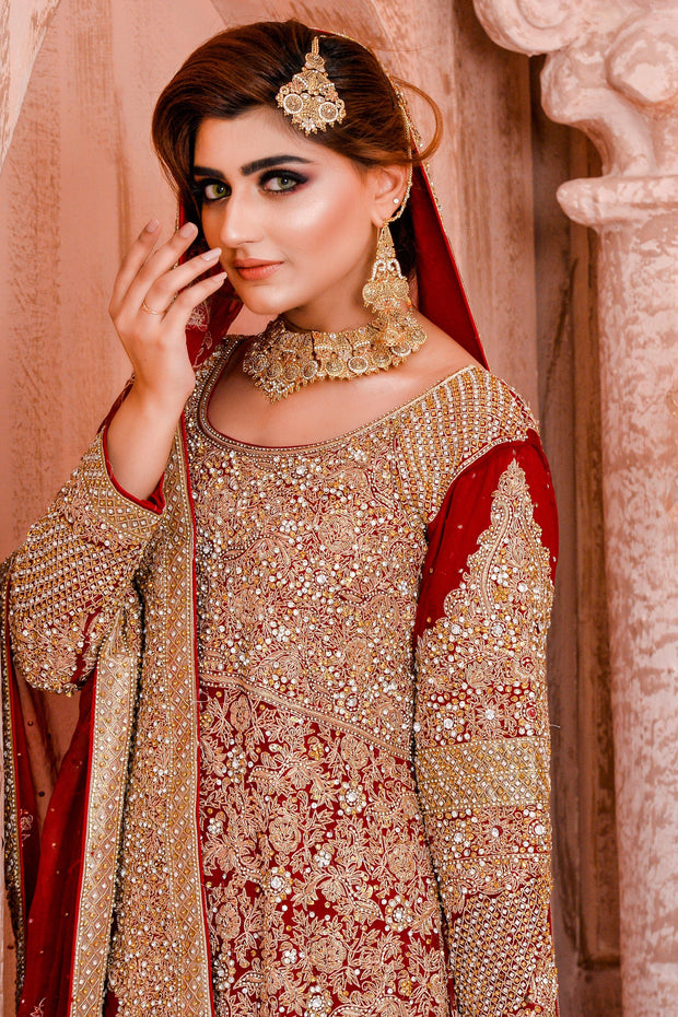 Red Pakistani Gown Traditional Barat Dress