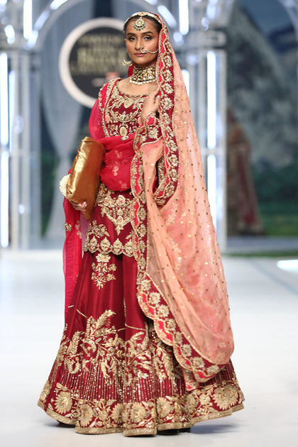 Red Silk Lehenga Kameez for Pakistani Bridal Dresses – Nameera by Farooq