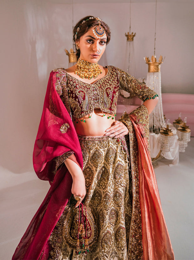 Red White Lehenga Choli for Pakistani Bridal Dresses – Nameera by Farooq