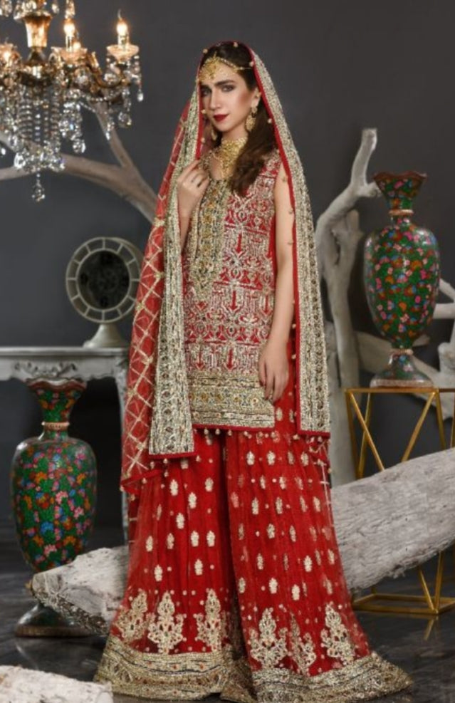 Buy Pakistani Formal Dress of Deep Red Colour In USA – Nameera by Farooq