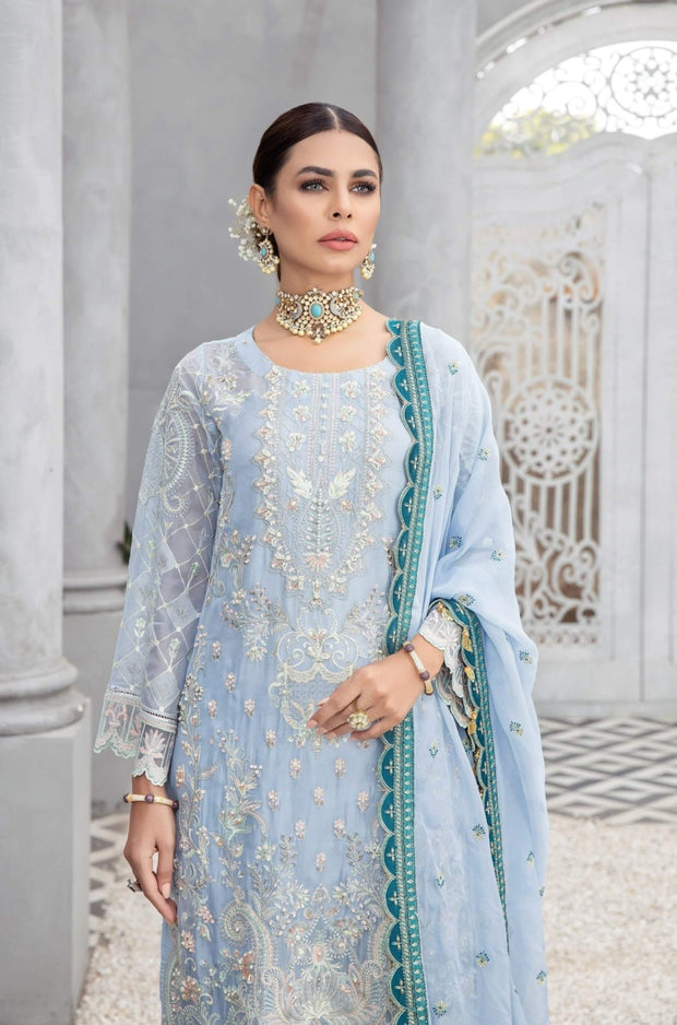 Blue Pakistani Dress in Kameez Sharara Dupatta Style – Nameera by Farooq