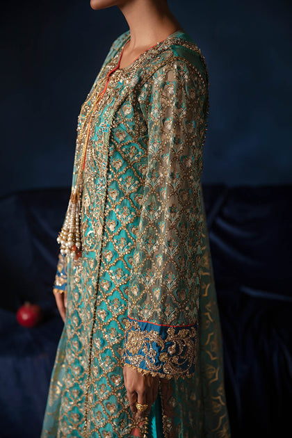 Blue Pakistani Wedding Dress in Kameez Trousers Style – Nameera by Farooq