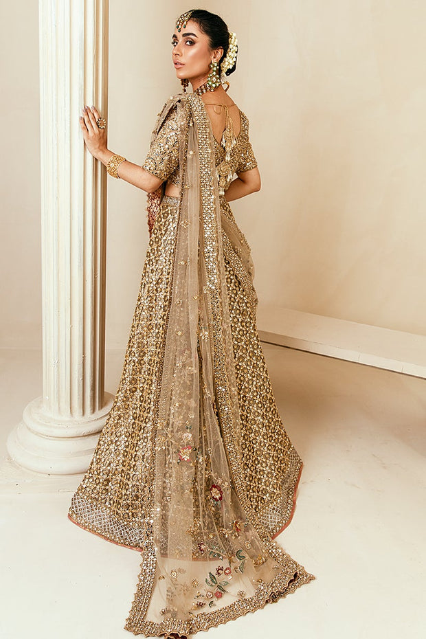 Royal Bridal Golden Lehenga Choli Dress Pakistani