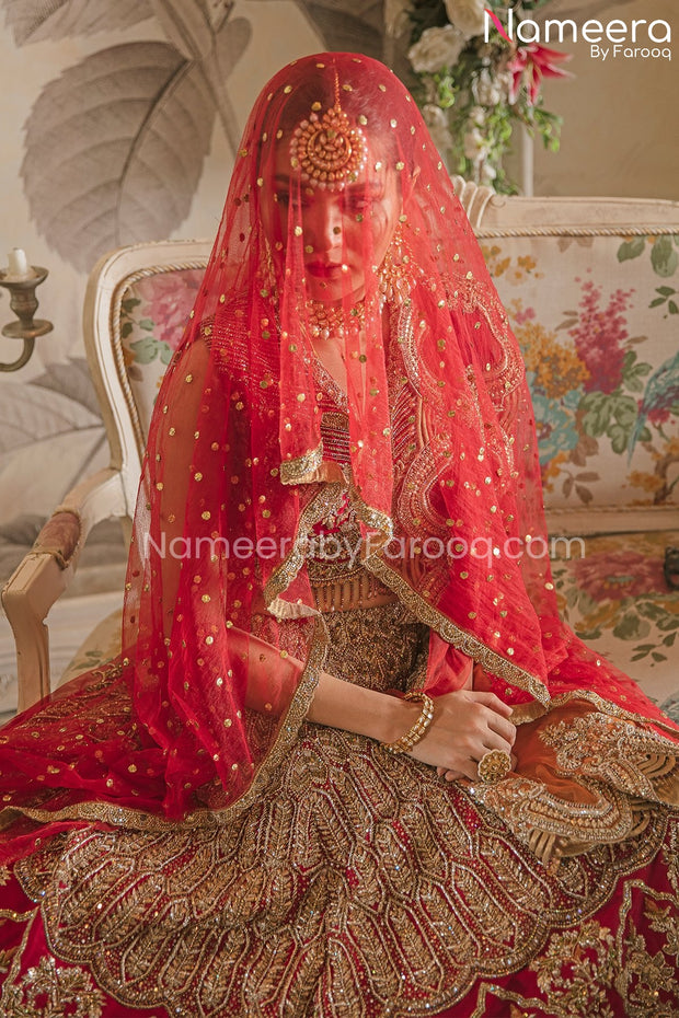 Royal Bridal Red Lehenga Choli Dupatta Dress Pakistani