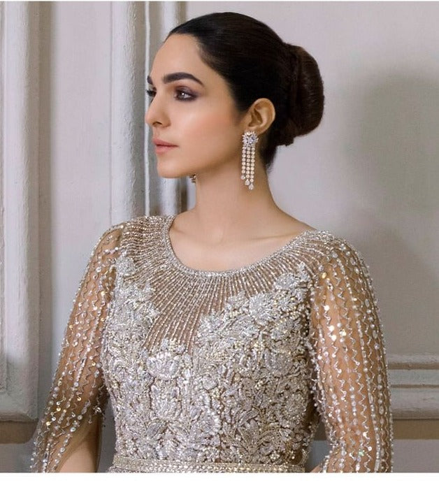 Embellished Pakistani Bridal Maxi Dress For Wedding Nameera By Farooq 2708