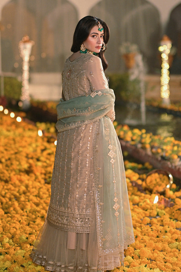 Royal Embroidered Kameez with Wedding Sharara and Dupatta