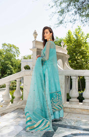 Royal Kameez Trouser Dupatta Embroidered Pakistani Blue Dress