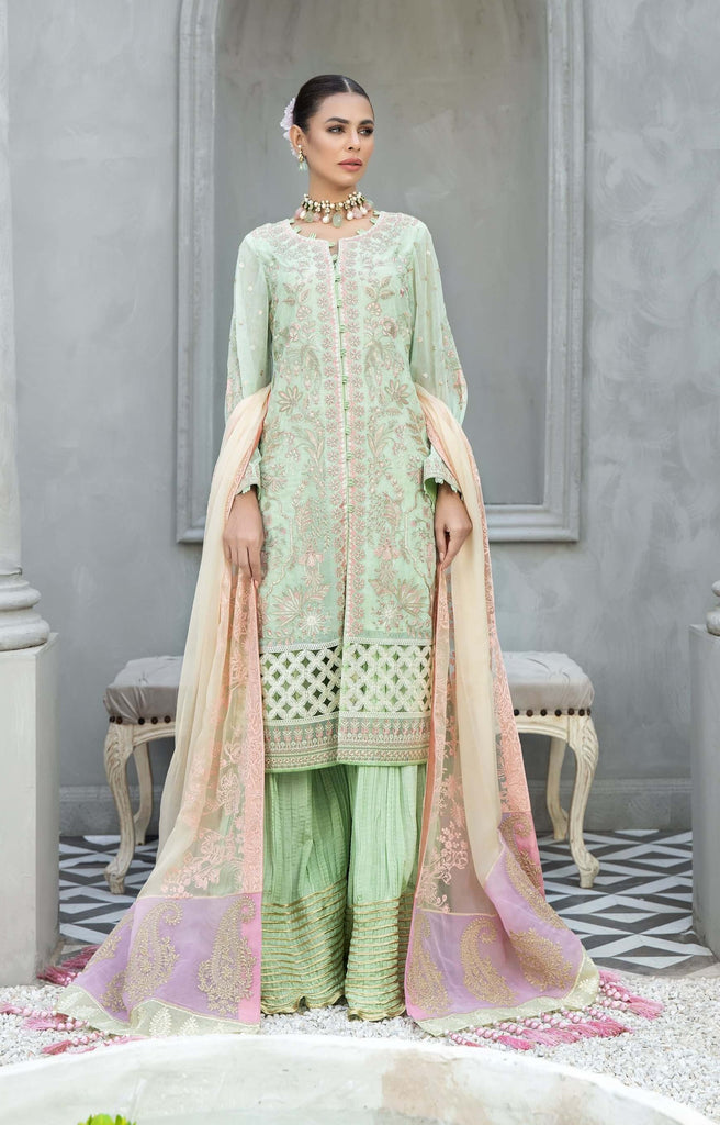 Buy Mint Green Soft Silk Pakistani Trouser Suit Online - LSTV04949