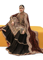 Royal Pakistani Black Dress in Sharara Kameez Dupatta Style