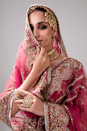 Royal Pakistani Bridal Dress in Embellished Wedding Lehenga Choli and Dupatta Style in Net Fabric