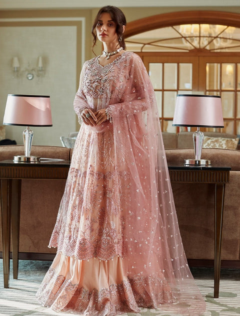 Royal Pakistani Bridal Frock and Sharara Dress in Pink – Nameera by Farooq