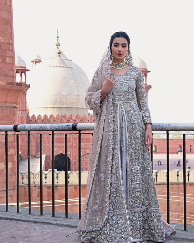 Pakistani Bridal Gown with Sharara in Brocade #BS688