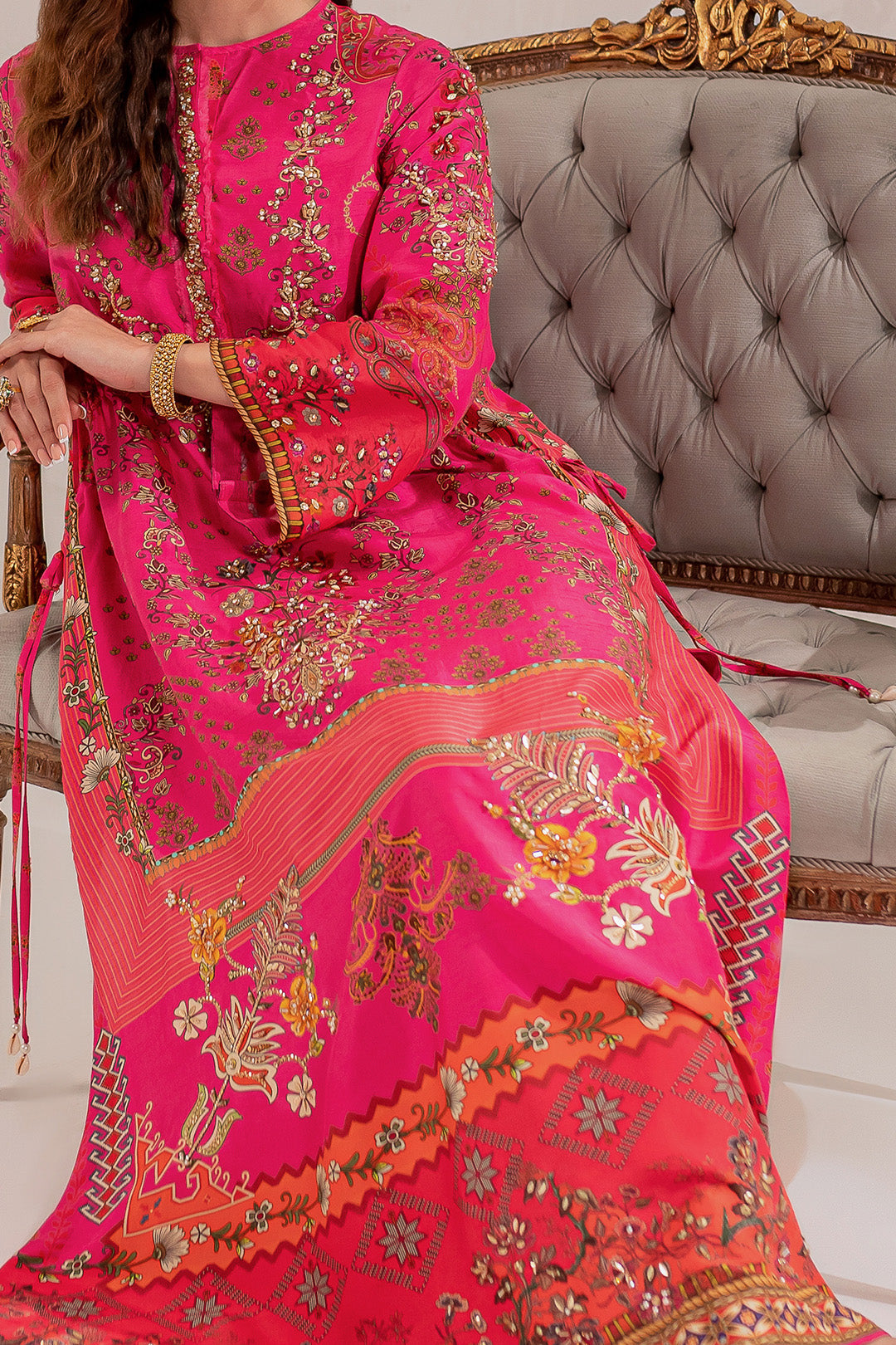 Maria B Pakistani Eid Dress In Raw Silk Kameez Trouser Style Nameera By Farooq 1559