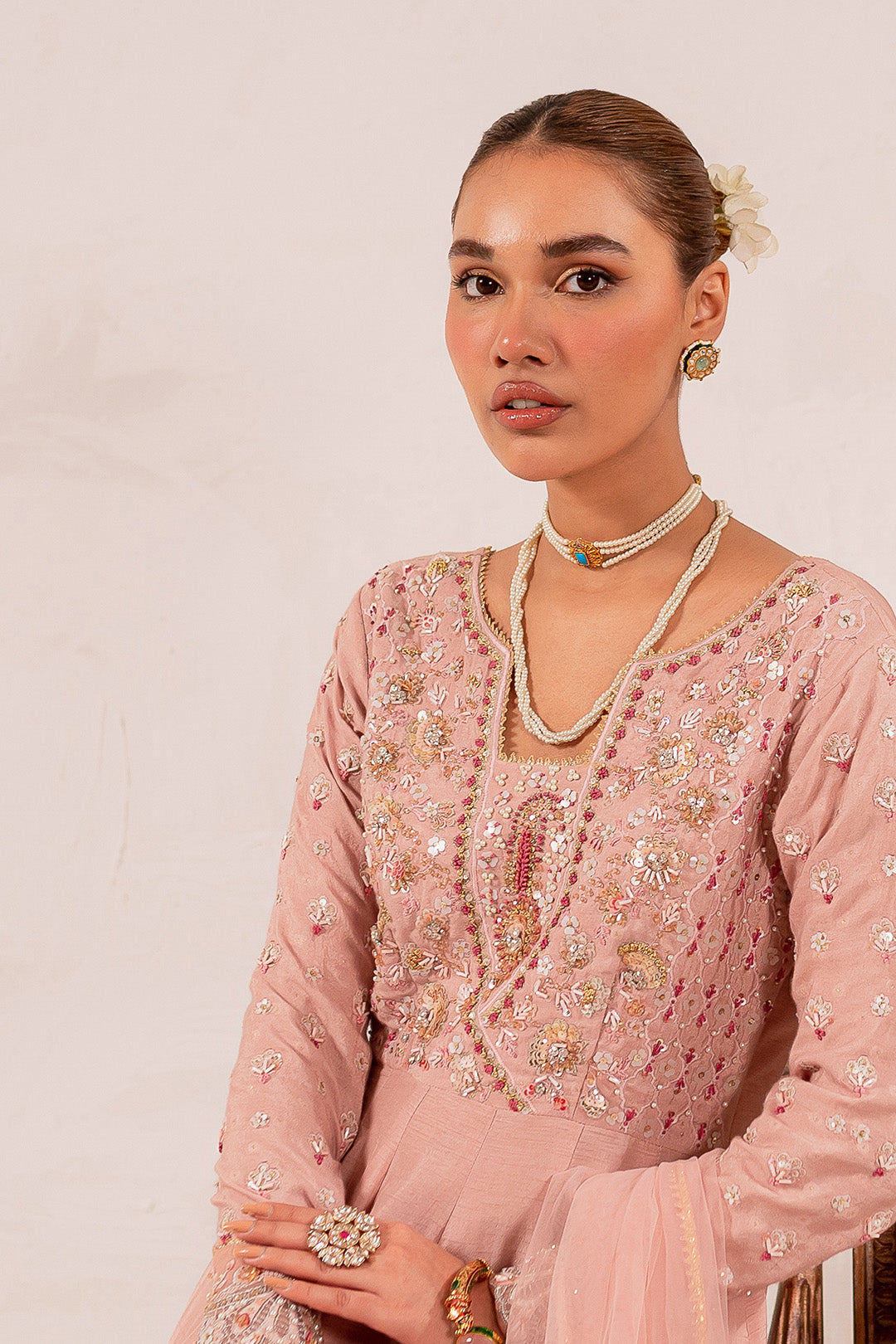 Pakistani Eid Dress In Raw Silk Soft Pink Pishwas Style Nameera By Farooq 3200