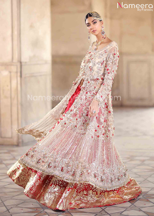 Embroidered Pink Silk Long Frock Dupatta Pakistani Party Dresses – Nameera  by Farooq