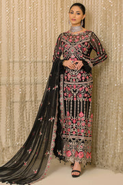 Royal Pakistani Party Dress in Embroidered Chiffon Kameez and Raw Silk Trousers Style for Eid