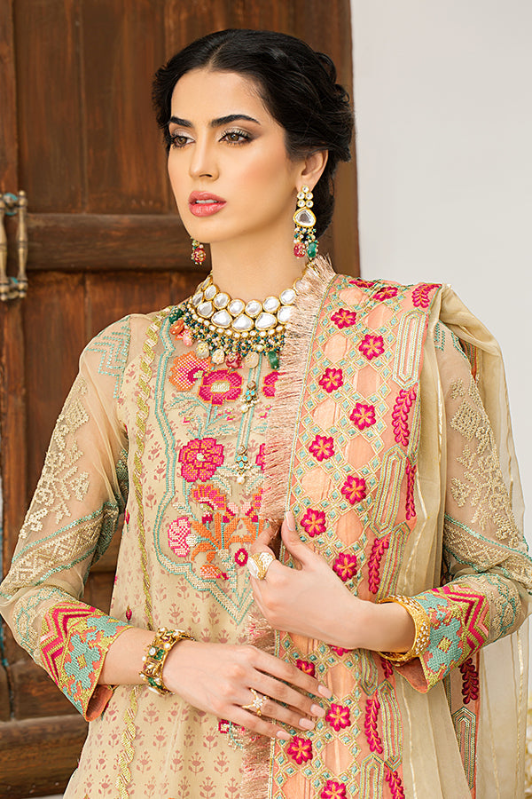 Royal Pakistani Party Dress in Embroidered Organza Kameez Trousers and Dupatta Style for Eid