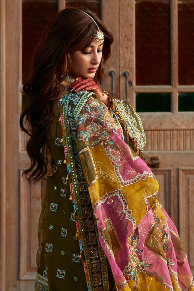 Royal Pakistani Wedding Dress in Green Sharara Kameez Style