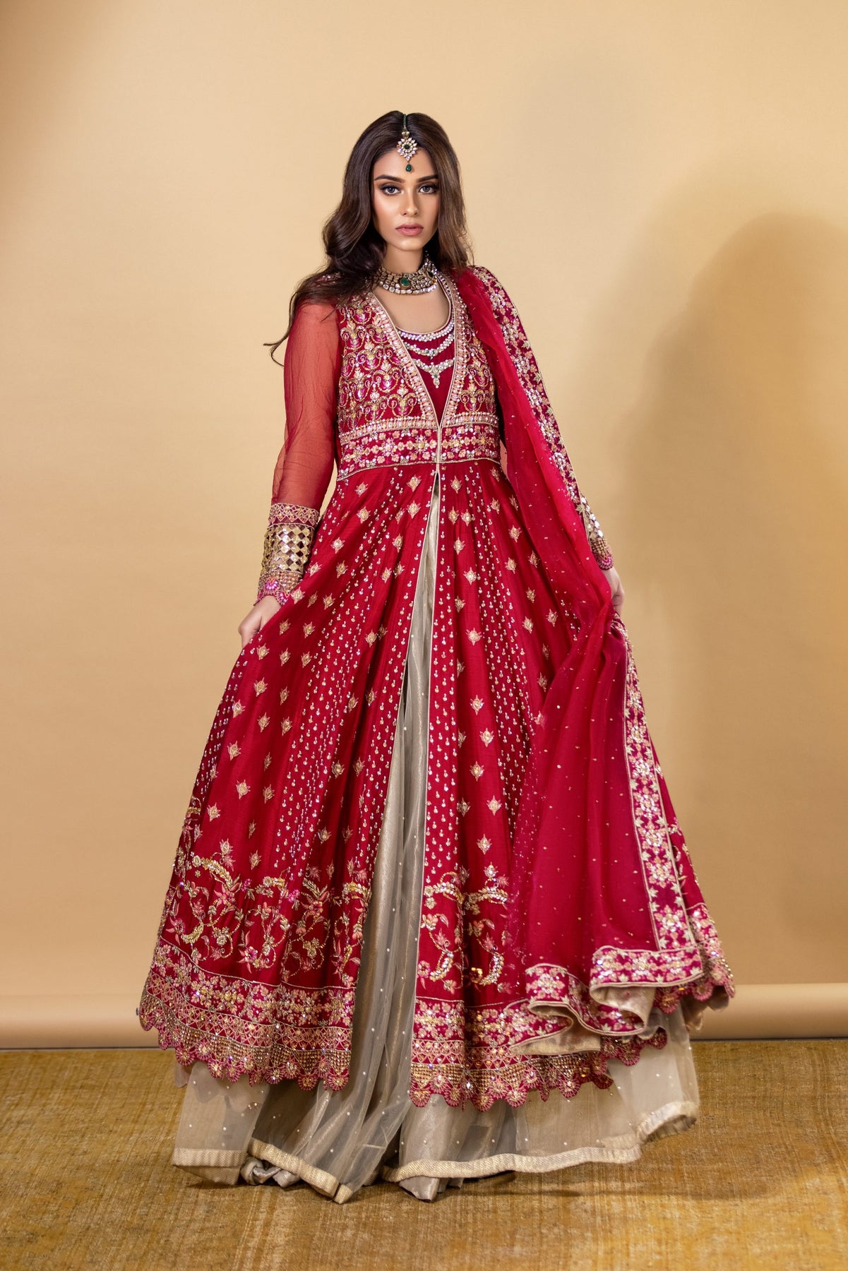 Buy Royal Red Bridal Dress Pakistani in Lehenga Gown Style – Nameera by ...