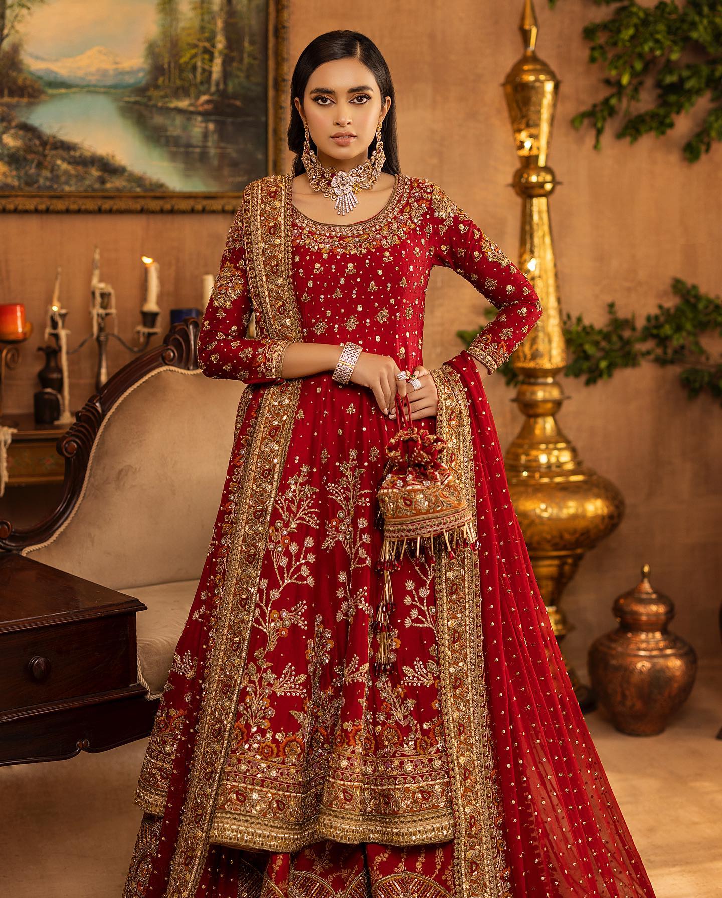 Buy Red Pakistani Bridal Dress in Lehenga and Frock Style – Nameera by ...