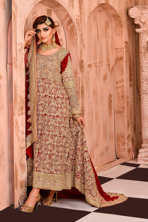 Royal Red Pakistani Gown Traditional Barat Dress Online