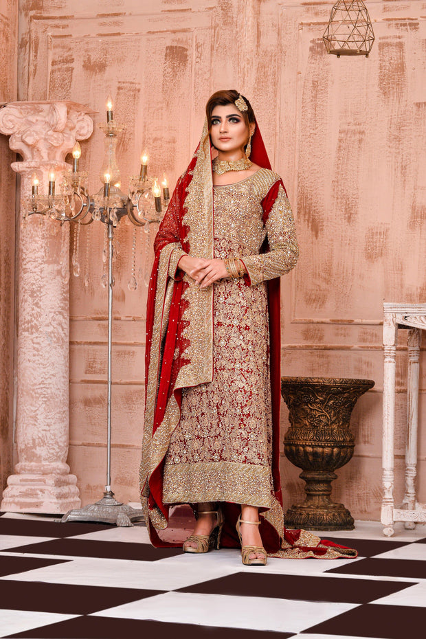 Royal Red Pakistani Gown Traditional Barat Dress