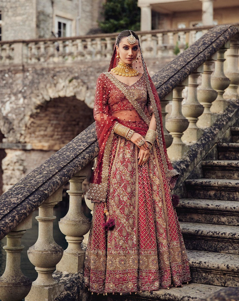 Regal Red Bridal Lehenga Choli Weaved with Golden Zari – Glamatyou Fashion