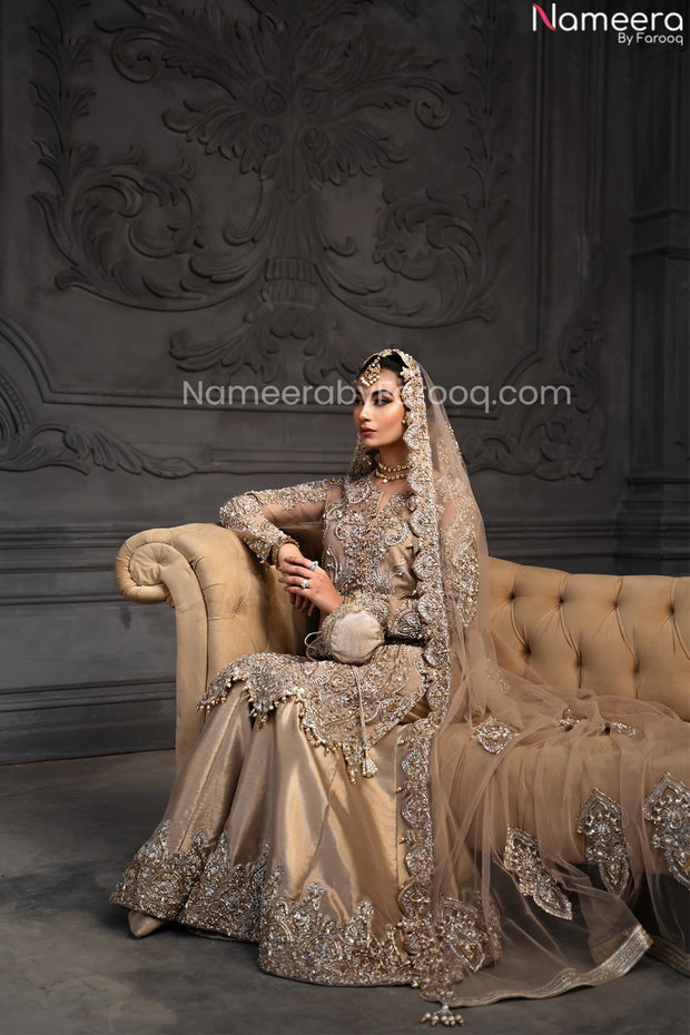 Rust Gold Bridal Sharara Suits With Long Kameez 2022