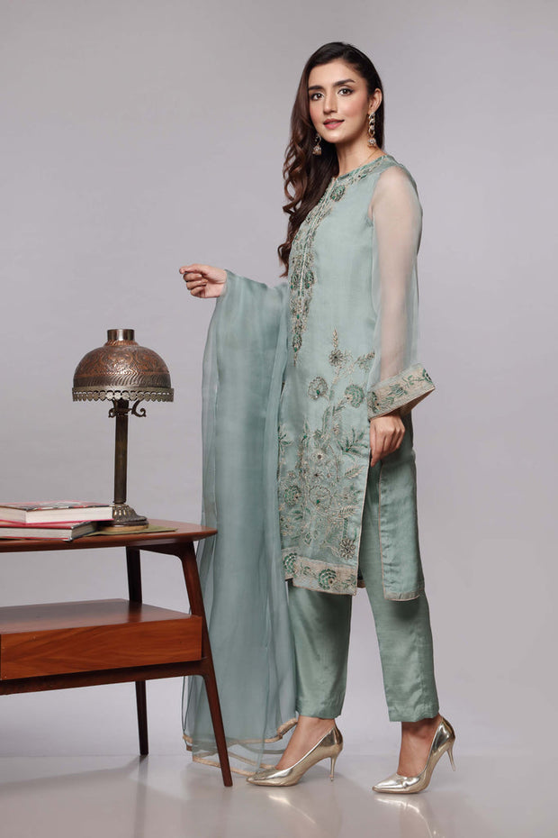 Buy Sea Green Kameez Trouser Pakistani Party Dress New Jersey Nameera By Farooq 