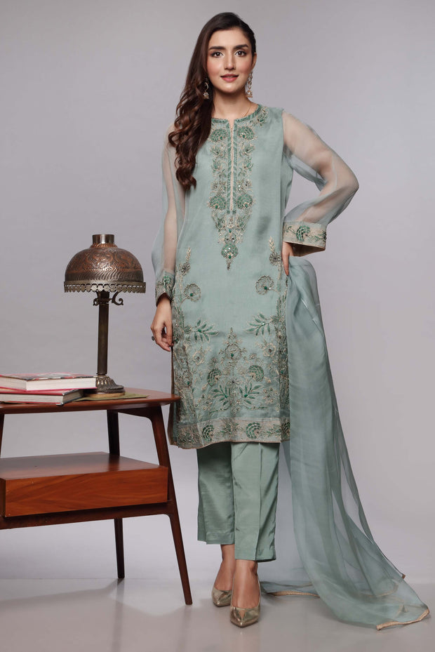 Sea Green Kameez Trouser Dupatta Pakistani Party Dress