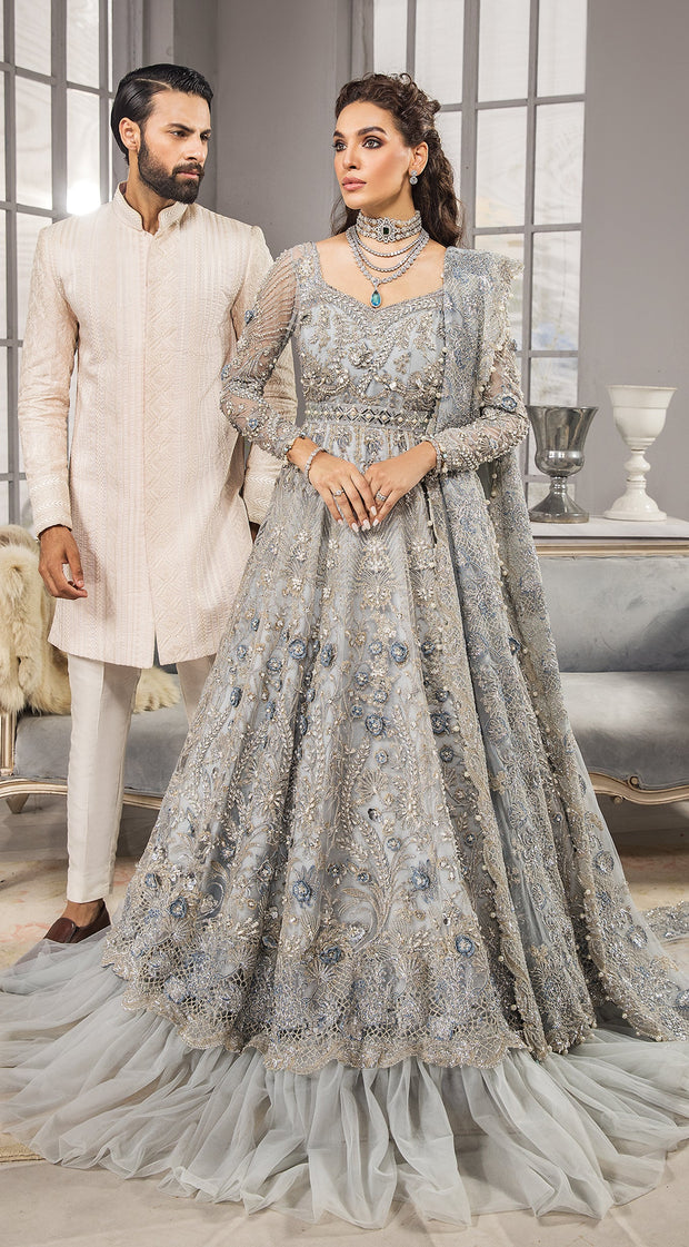 Beautiful Bridal Lehnga in Silver Color #N7057  Latest bridal dresses,  Pakistani bridal dresses, Desi wedding dresses