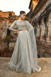 Silver Pakistani Royal Wedding Choli Lehenga Dress